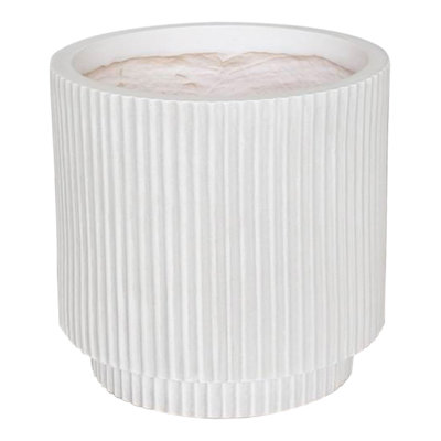 Concrete Effect Frostproof Outdoor Plant Pot, Garden Flower Pot, Cylinder Round Garden Planter with Drainage Holes, Outdoor Planter with Ribbed Pattern