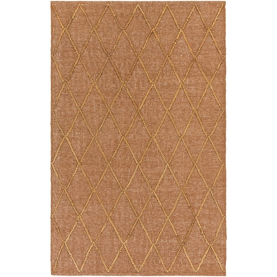 Tapis rayé en jute / sisal tissé à plat à la main brun clair / orange brûlé Cline