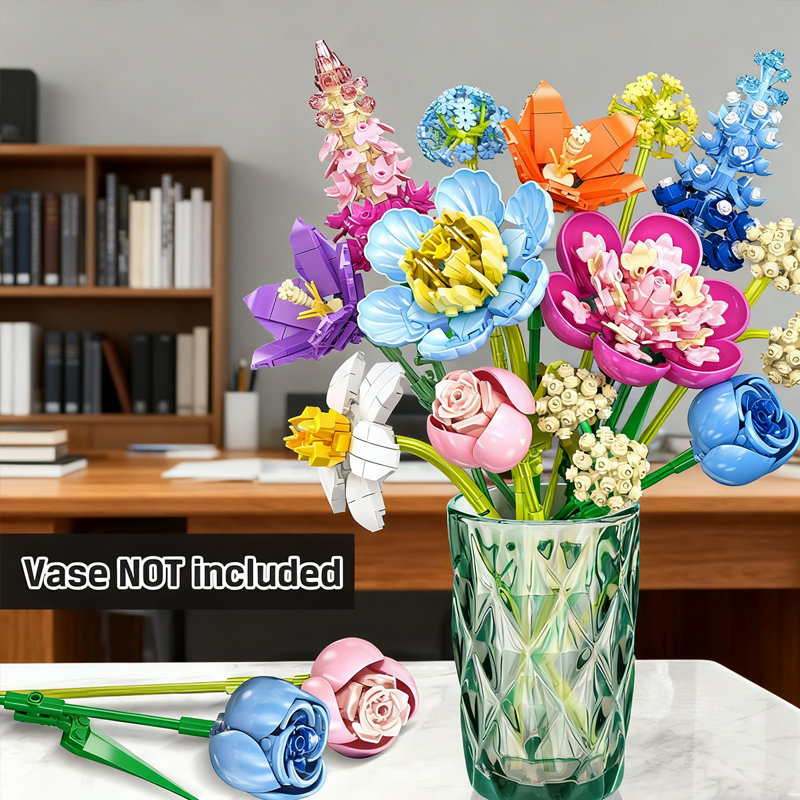 Ensemble de construction bouquet de fleurs à 13 tiges - arrangement floral personnalisable pour la décoration et les cadeaux