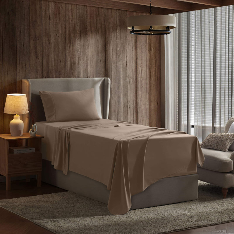 Hotel Collection Soft Breathable Bed Sheet Set with Deep Pocket Fitted Sheet, Twin, Taupe Sand