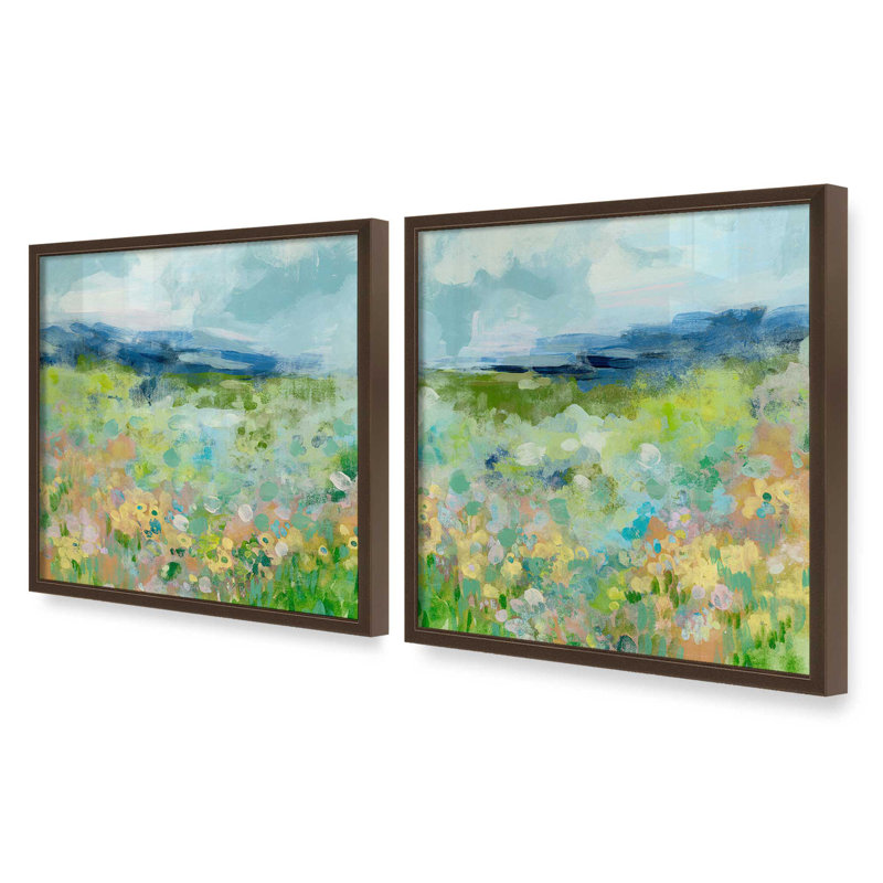 «Fields of Happy», ensemble de 2 impressions, 16 po x 16 po, Impression encadrée, Brun Belvinder