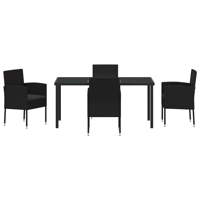  Ensemble de salle à manger de jardin avec coussin 5 pièces en rotin de polyester noir, 28.74" H x 62.99" W x 31.5" D, 4