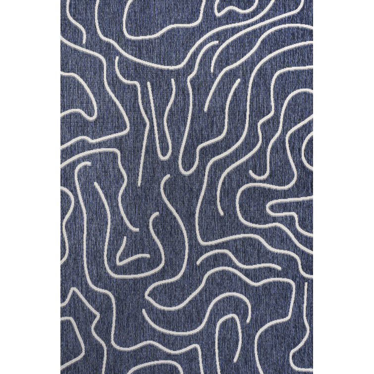 Numra Modern Coastal Organic Shapes Navy/Cream Indoor/Outdoor Rug