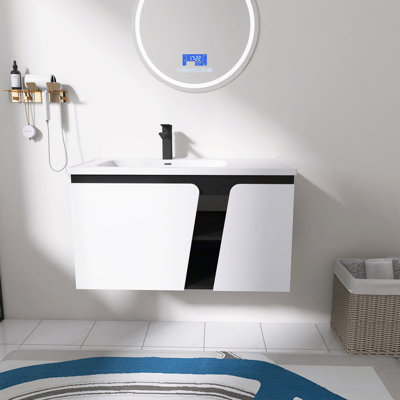  Jolgar 36" Floating Wall-Mounted Vanity with Single Sink,Ceramic Sink,Soft-Close Door Cabinet