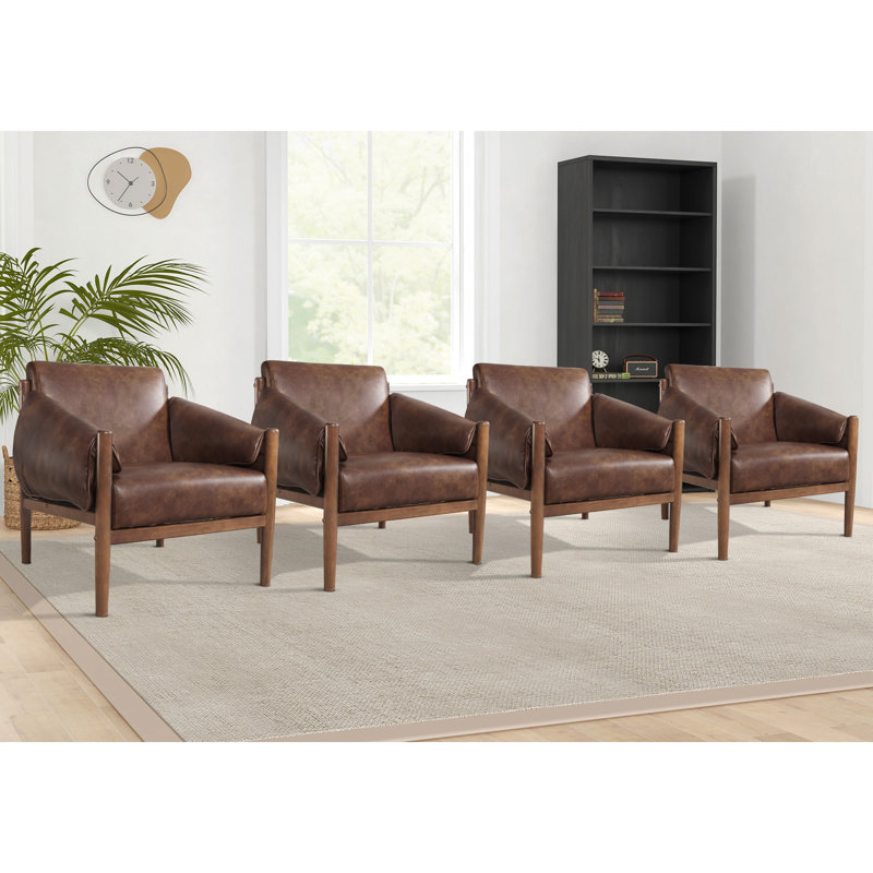 Nakishia 27.6'' Wide Modern Luxe Vegan Leather  Arm Accent Chair with Removable Armrest Cushions, Brown 