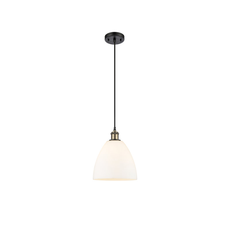 Haruka 1 - Light Single Pendant, White, 13.25" H x 9" W x 9" D, Black Antique Brass
