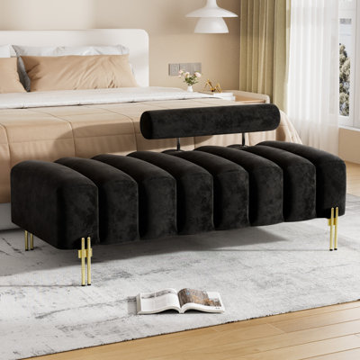  52" Channel Tufted Velvet End of Bed Bench with Gold Metal Legs
