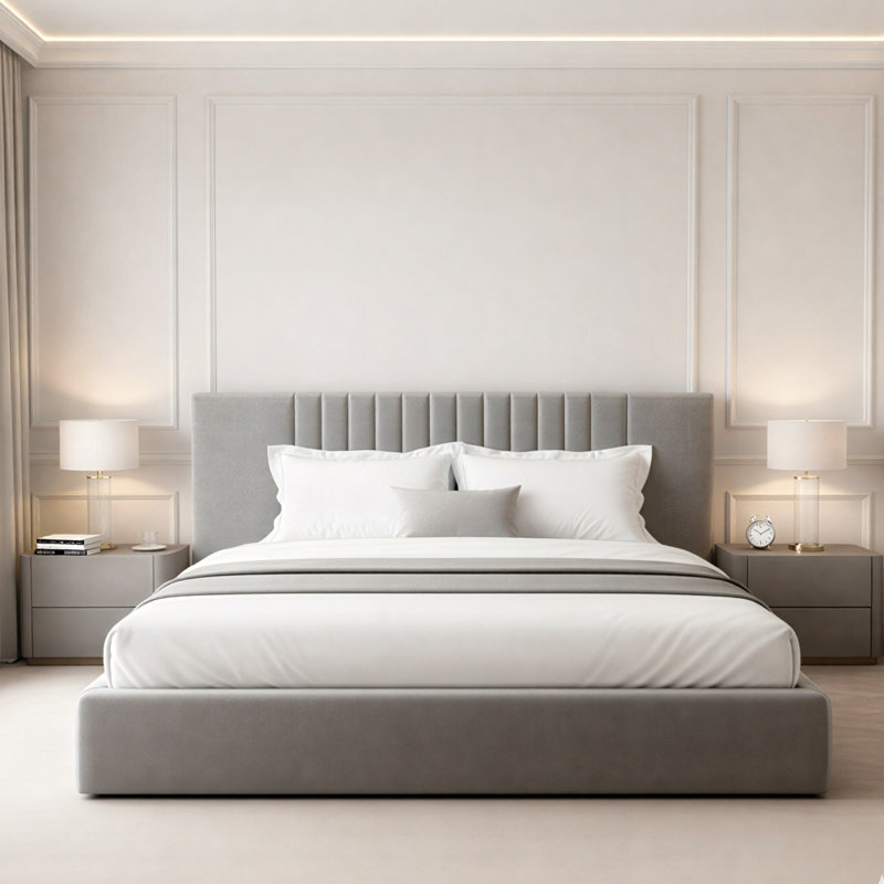 Upholstered Bed, Double (145 x 208 cm), Grey