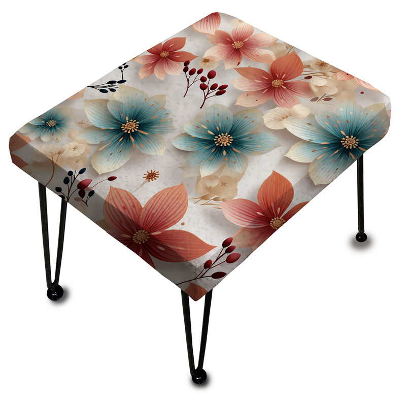 Coral Coastal Harmony Floral Pattern - Floral Rectangle Ottoman