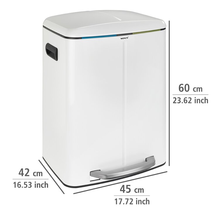 ToiletTree Products 16 Gallon Stainless Steel Dual Compartment Trash Bin, White