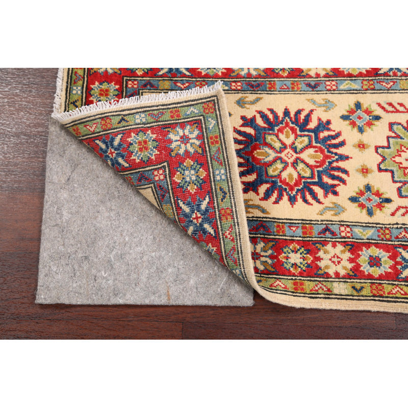 Tapis décoratif en laine rouge/beige 2 pi x 3 pi 1 po one-of-a-kind noué à la main kazak