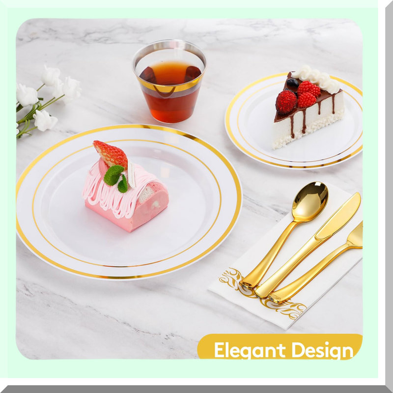 Disposable Gold Party Plates Set for 50 Guests