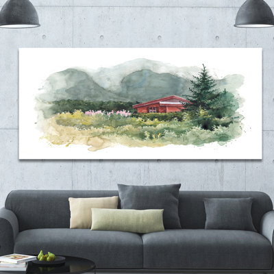 «Watercolor House in Mountains», reproduction d'art sur toile tendue