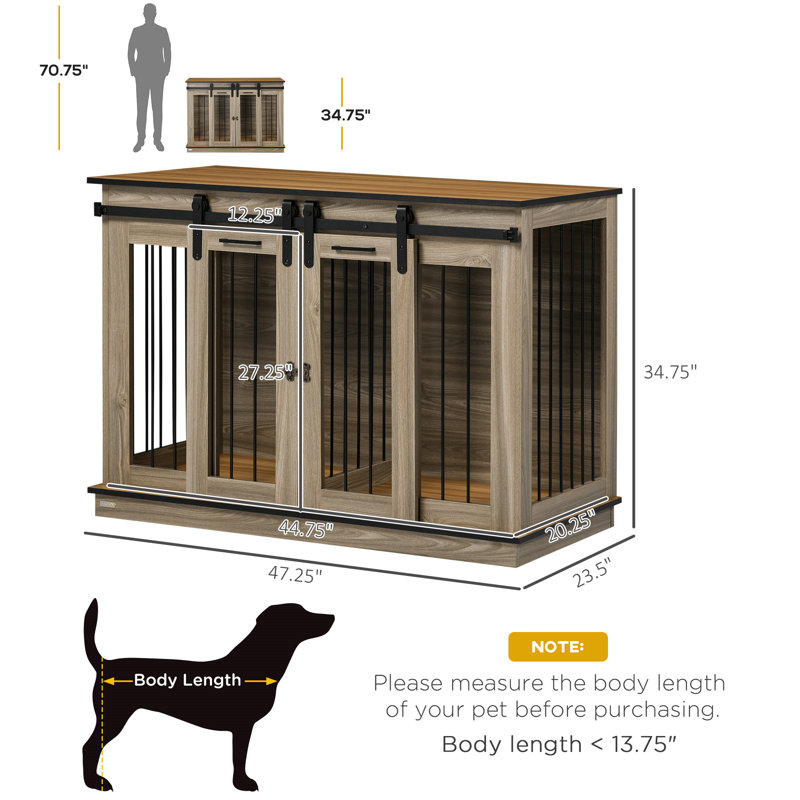 Meuble-cage pour chien avec cloison, Naturel