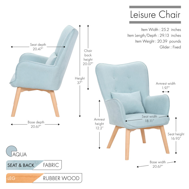 Clarksdale Upholstered Wingback Chair, Aqua