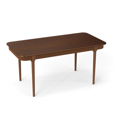 Solid Wood Farmhouse Dining Table - 63" Rectangular Table With Rounded Edges & Round Legs - Walnut Finish