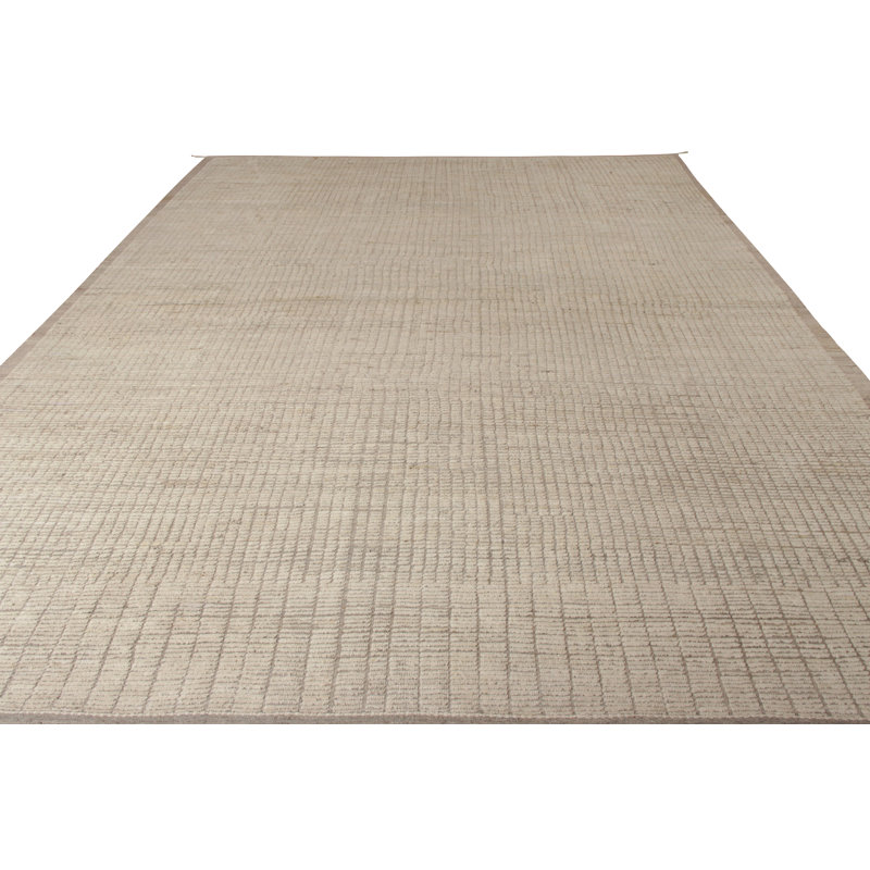 Moroccan Hand Knotted Wool Striped Area Rug, Rectangle 4' x 5'