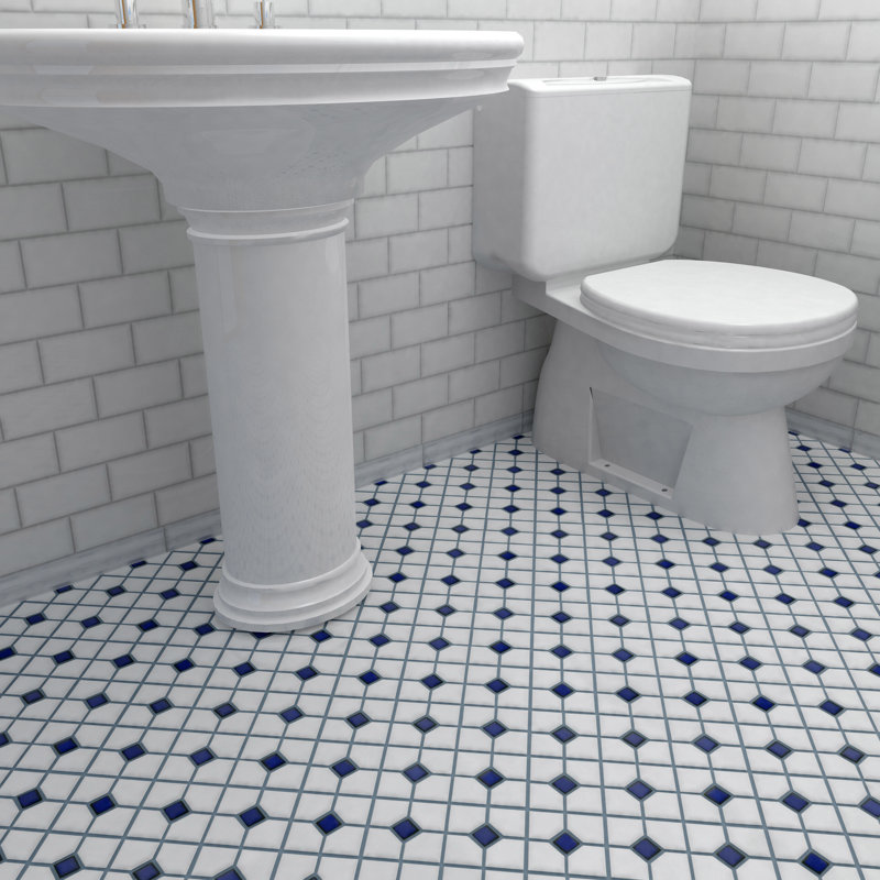 Oxford 11" x 11" Porcelain Honeycomb Mosaic Wall & Floor Tile, Blue/White