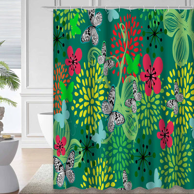 Rideau de douche Flower Butterfly Polka
