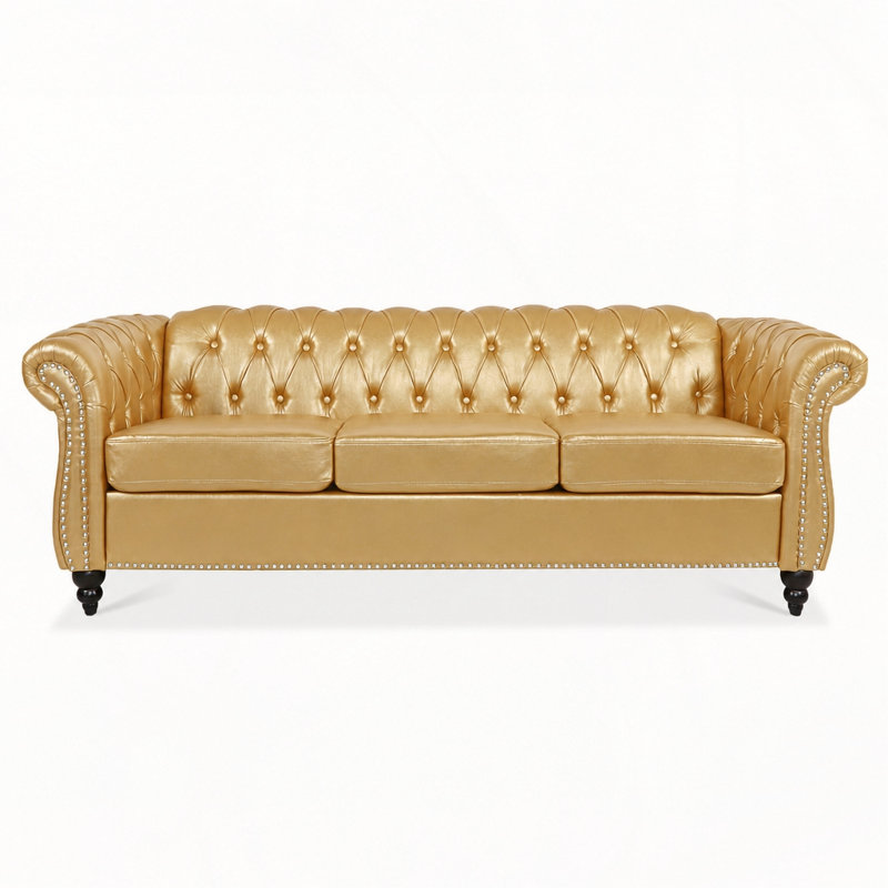 Canapé Chesterfield 3 places Chesterfield, Similicuir doré