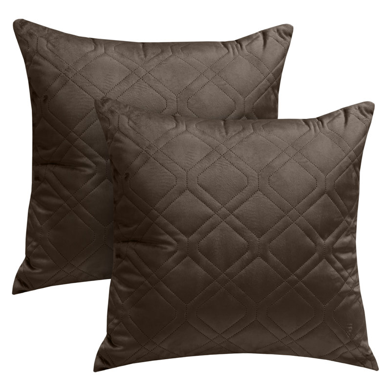 Aspire Homeware Diamond-Pattern Square Velvet Cushion Cover, Coffee, Pack of 2