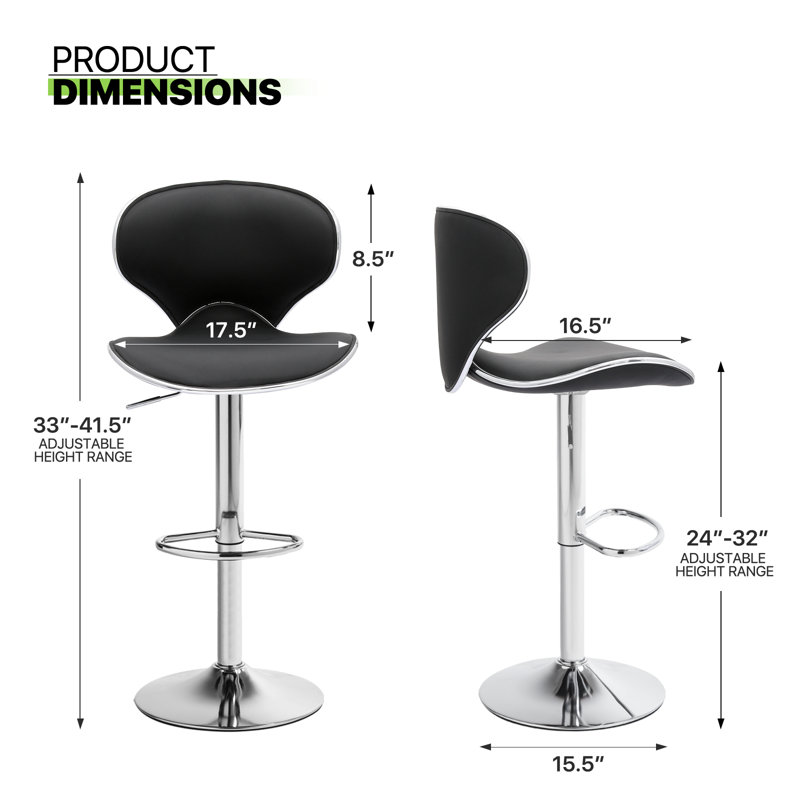 Enyeart Swivel Adjustable Height Bar Stool, Black Faux Leather