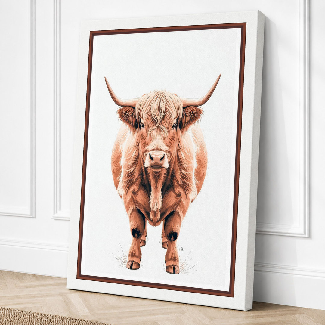 Highland Cattle Portrait Modern - Wrapped Canvas
