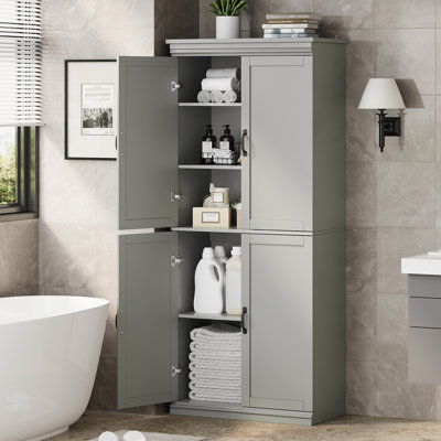 70-Inch Tall Kitchen Pantry Cabinet in Rustic Gray - Storage Cabinet with Doors and Adjustable Shelves for Living Room, Dining Room or Bathroom