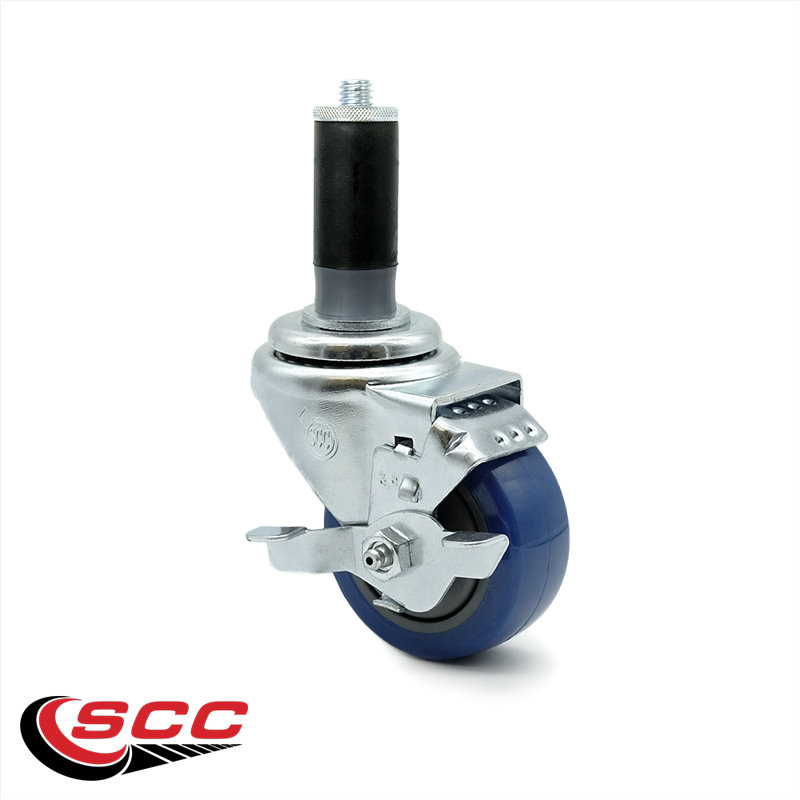 Polyurethane Expanding Caster with Brake, Blue