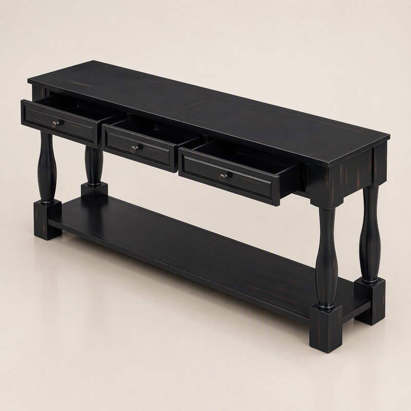 Longue console avec tiroirs et tablette, Espresso, Espresso, Espresso