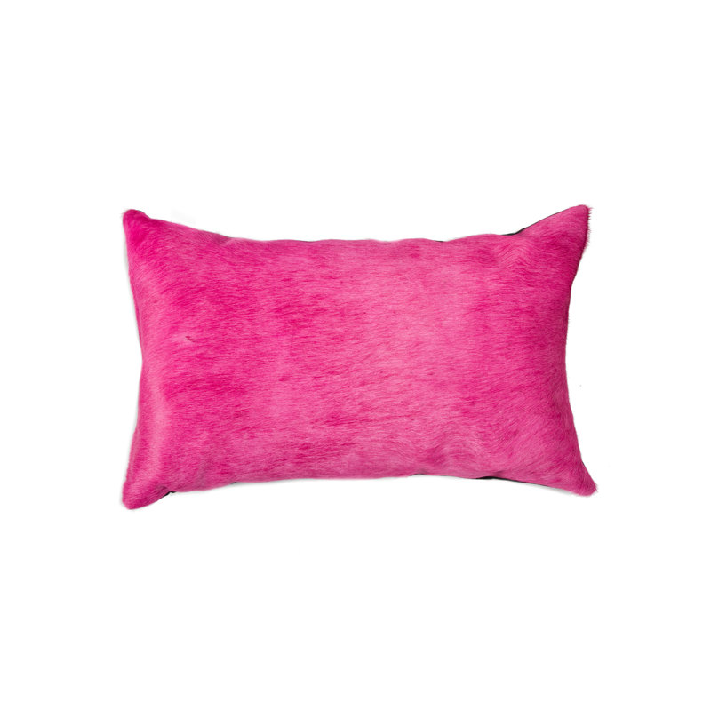 12" x 20" Chevron Cowhide Throw Pillow, Fuschia