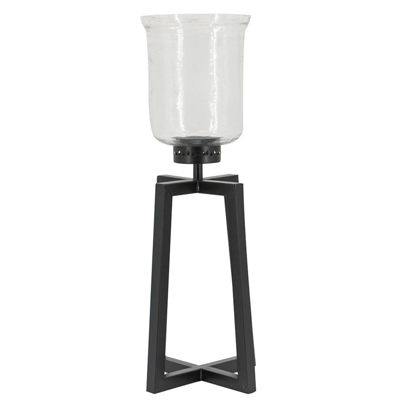 Grand bougeoir Cole, croix noire ouverte, verre transparent 23 pouces
