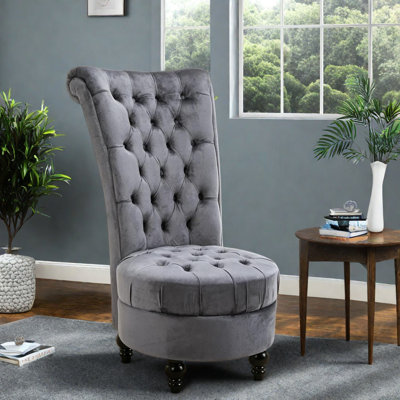 Chaise longue capitonnée à dossier haut en polyester et bois gris