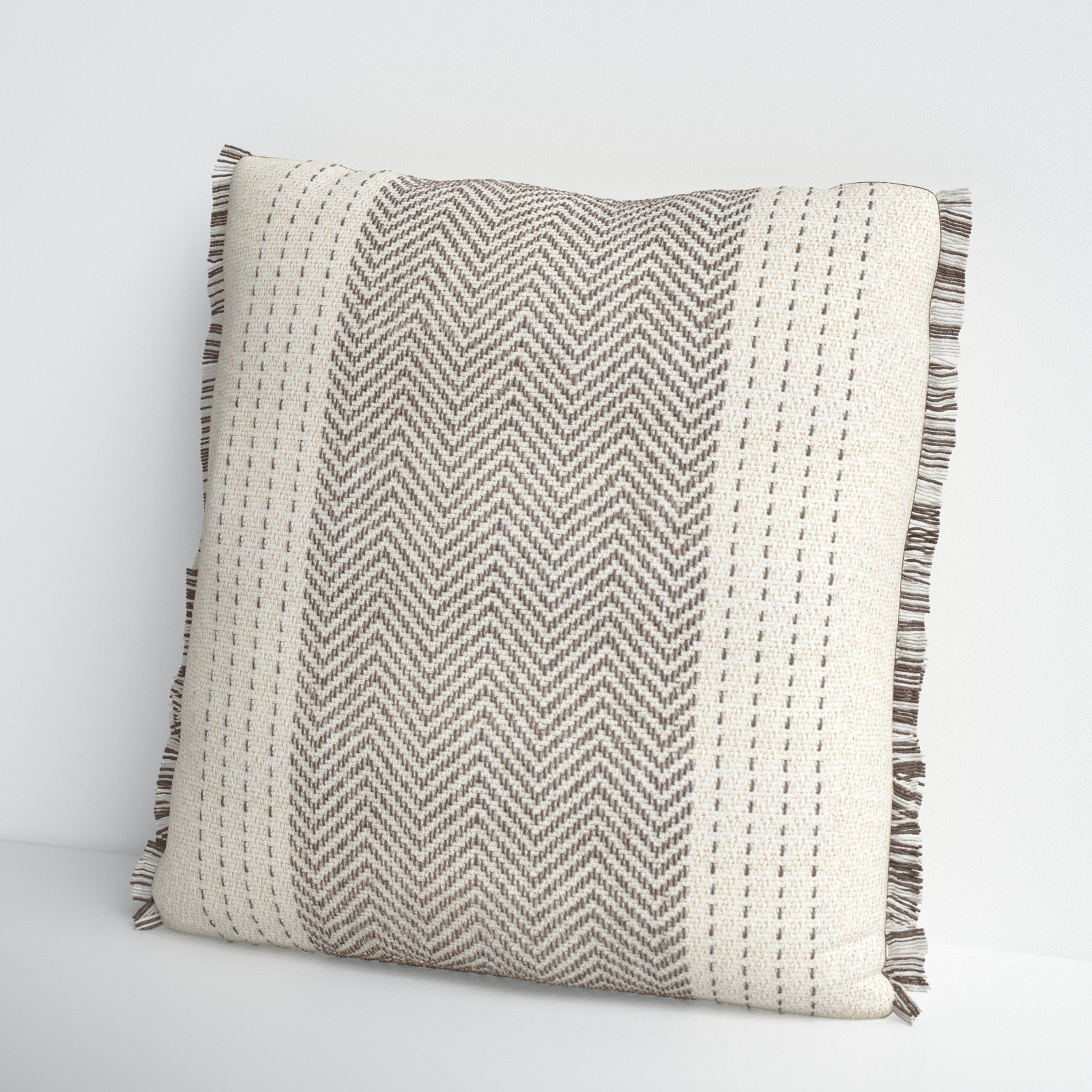 Carey Fringed Cotton Pillow Cover, Gray/Ivory