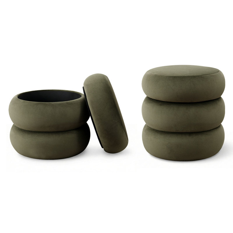 Modern Round Velvet Ottoman With Storage, Green