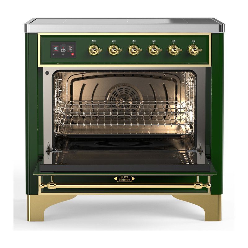 Majestic III Series 36 Inch Induction Range with 6 Induction Elements in Emerald Green (Brass Trim), Emerald Green, Brass