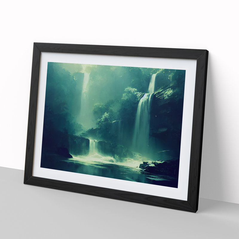 Entrancing Waterfall - Single Picture Frame Print, Black, 46cm H x 64cm W x 2cm D