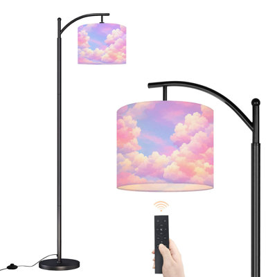 Arc Floor Lamp with Adjustable Lampshade Pastel cloudy sky Standing Lamp 3 Color Temperatures Dimmable Tall Pole Lamp with Foot Switch for Bedroom