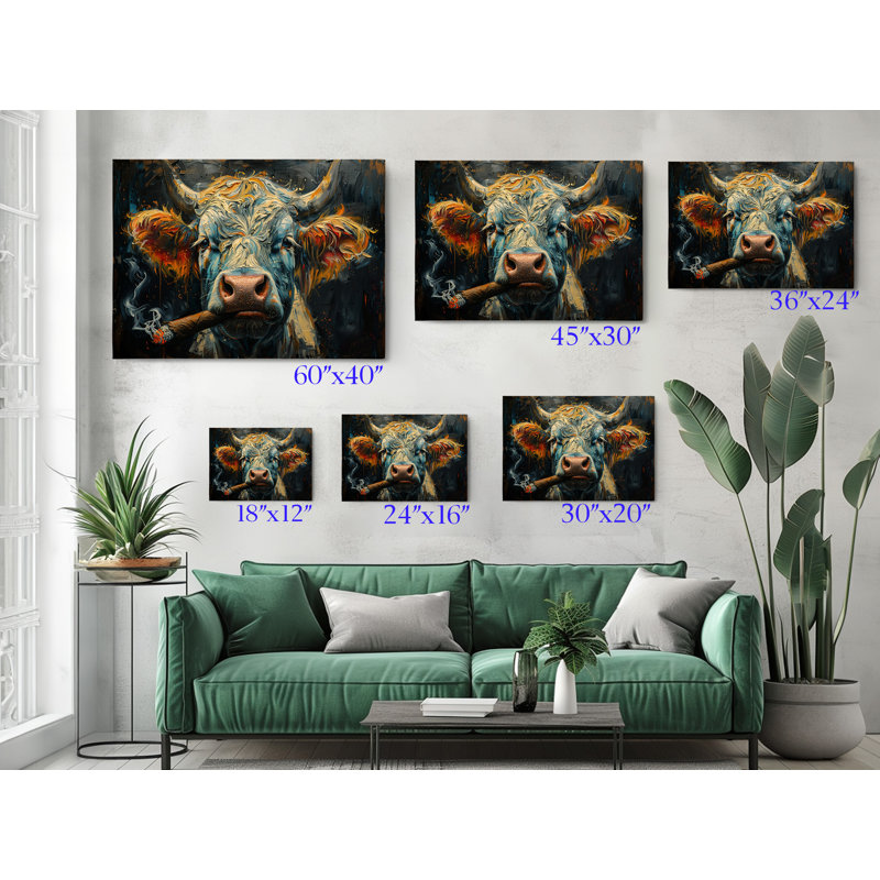 Reproduction de peinture de vache fumant un cigare, décoration murale moderne pour la maison et le bureau, reproduction de peinture