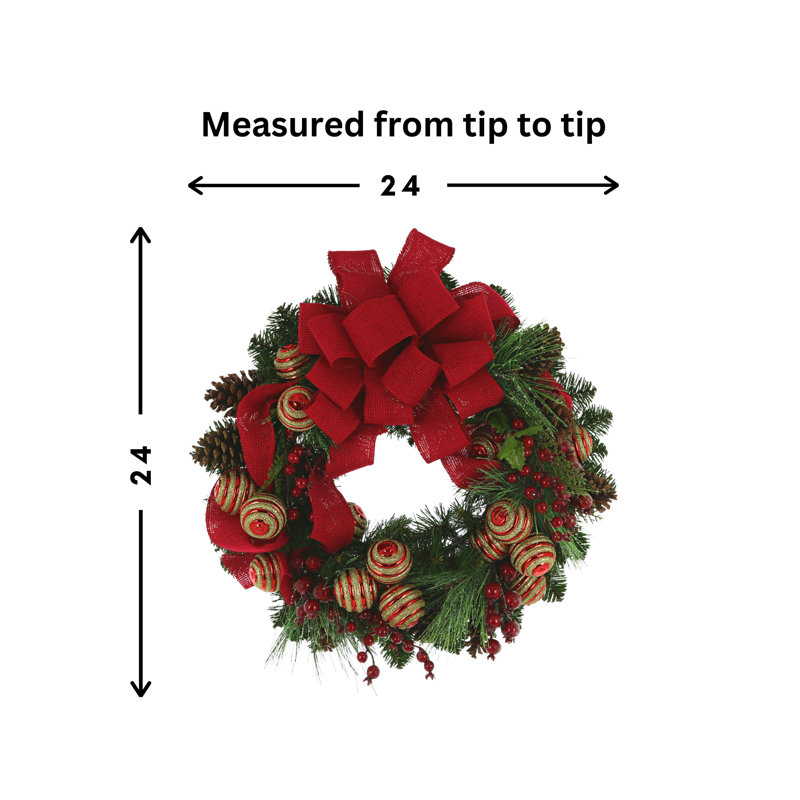 24" Holiday Wreath With Ornaments, Berries And Bows