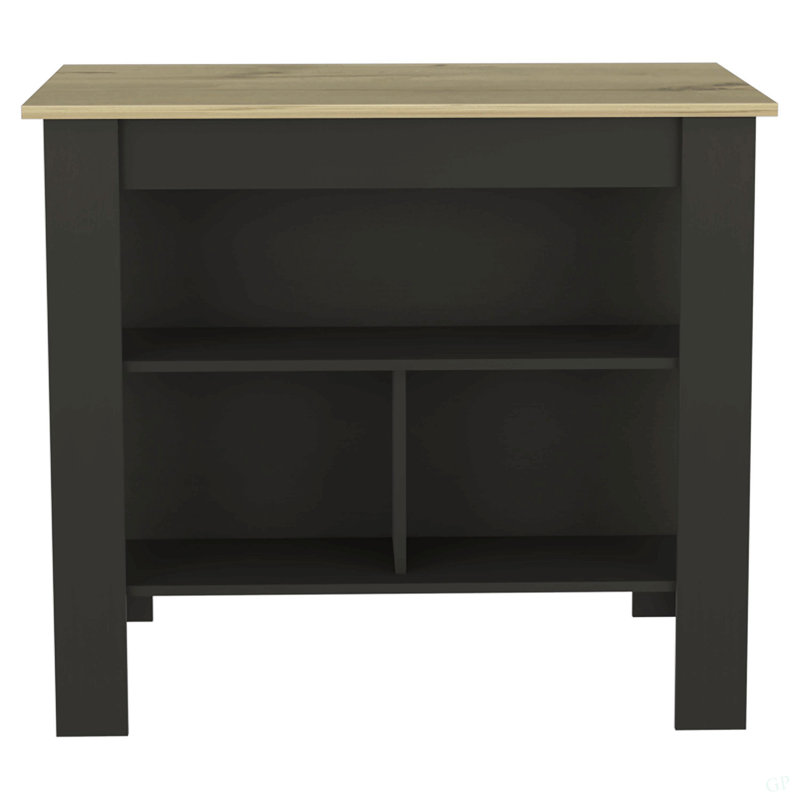 Cala Kitchen Island, Four Legs, Three Shelves, Black/Natural, 35.4" H x 40.5" W x 27.5" D