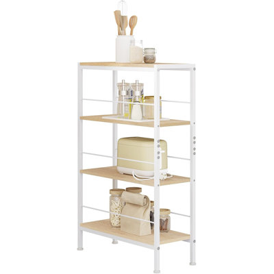 Shelf, Recess Shelf With 4 Levels, Kitchen Shelf, Spice Rack, Standing Shelf, Ladder Shelf, Narrow For Kitchen, Living Room, Wood Material Metal, White Light Oak, 50 X 78 X 20 Cm