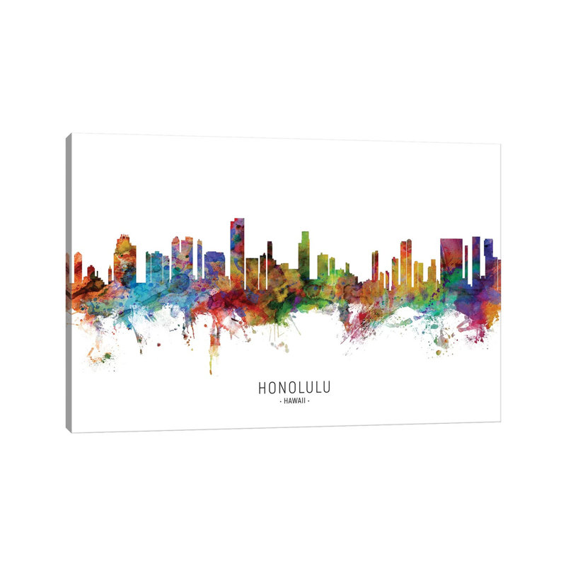 «Honolulu Hawaii Skyline» par Michael Tompsett, impression sur toile tendue, H 40 po x l 60 po x 1,5 po