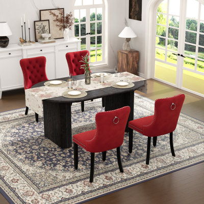  Table de salle à manger Farmhouse, table de salle à manger extensible rectangulaire avec chaise de salle à manger en velours capitonné