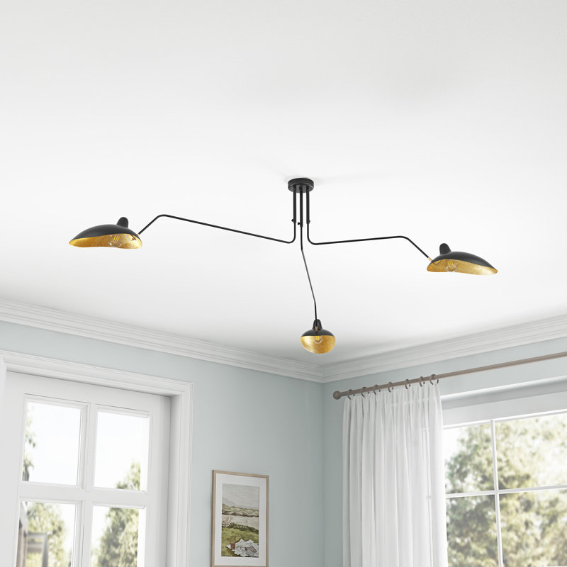 Rancourt 3-LIght Black Finished Long Arms  Dimmable Classic  Semi-Flush Mount Light Fixture