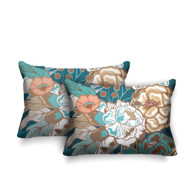 Coussin intérieur / extérieur Nouvel Floral, Turquoise