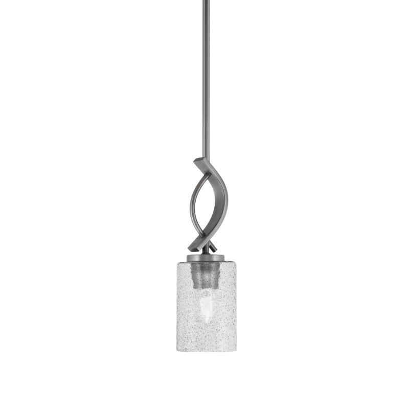 Unia Stem Hung Mini Pendant Shown In Graphite Finish With 4" Smoke Bubble Glass