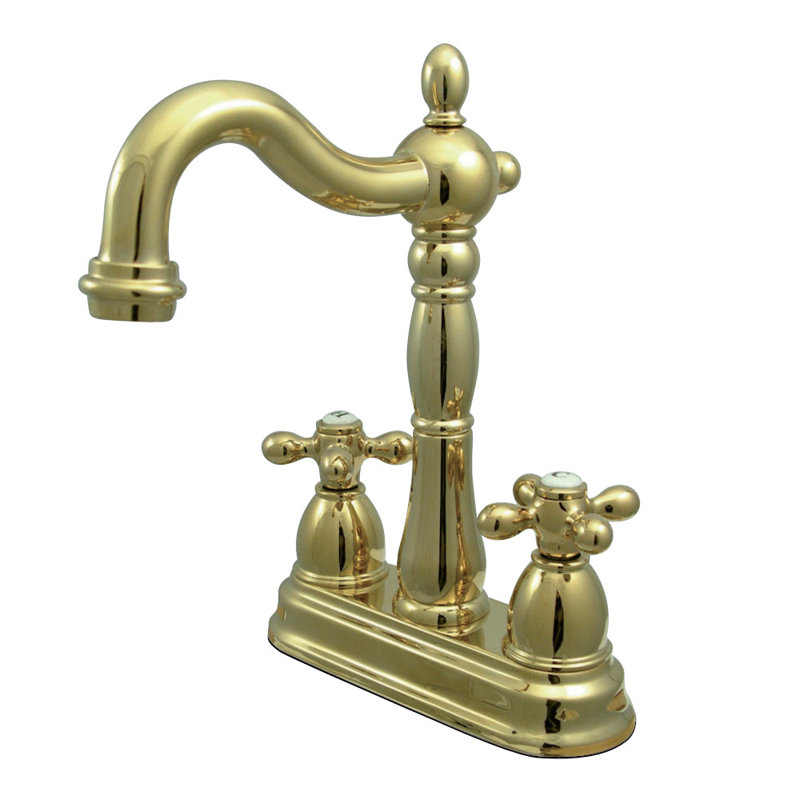 Kingston Brass Heritage Two-Handle 2-Hole Deck Mount Bar Faucet, Polished Brass