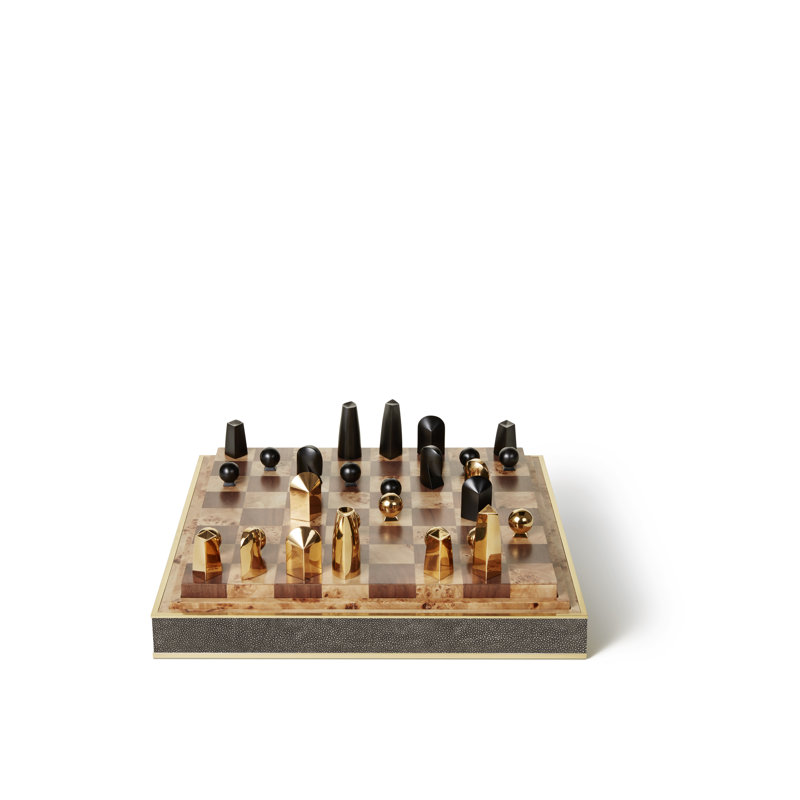 Chocolate Shagreen and Burled Wood Chess Set