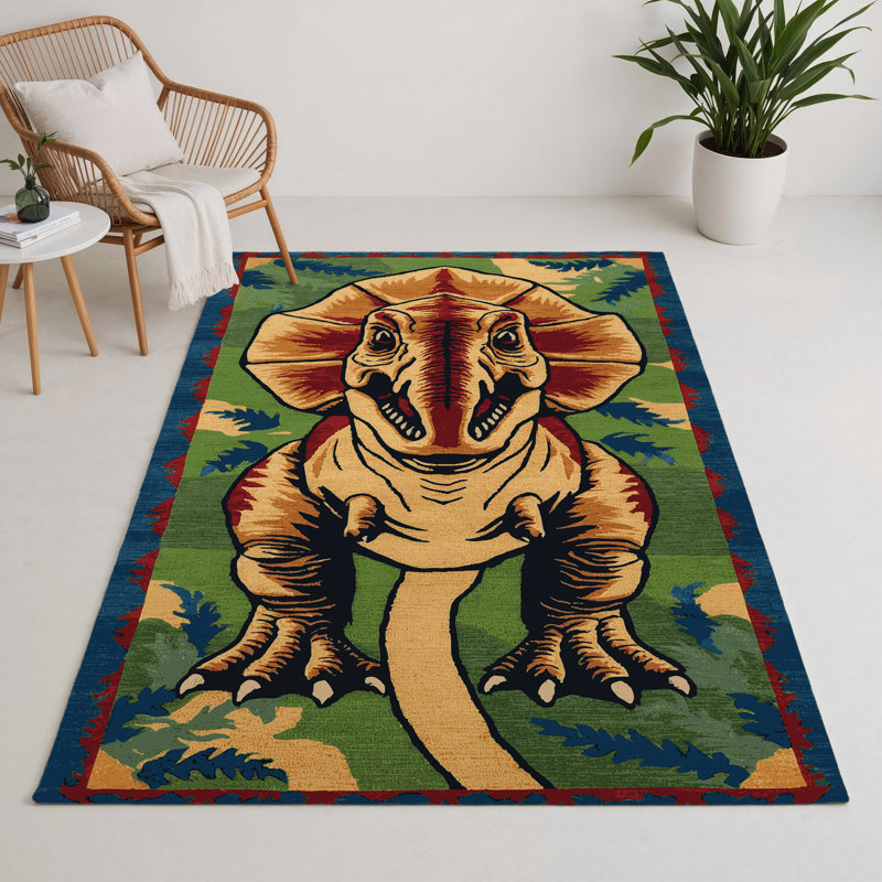 Dinosaurs Purple Indoor and Outdoor Area Rug, Rectangle 9' x 12'